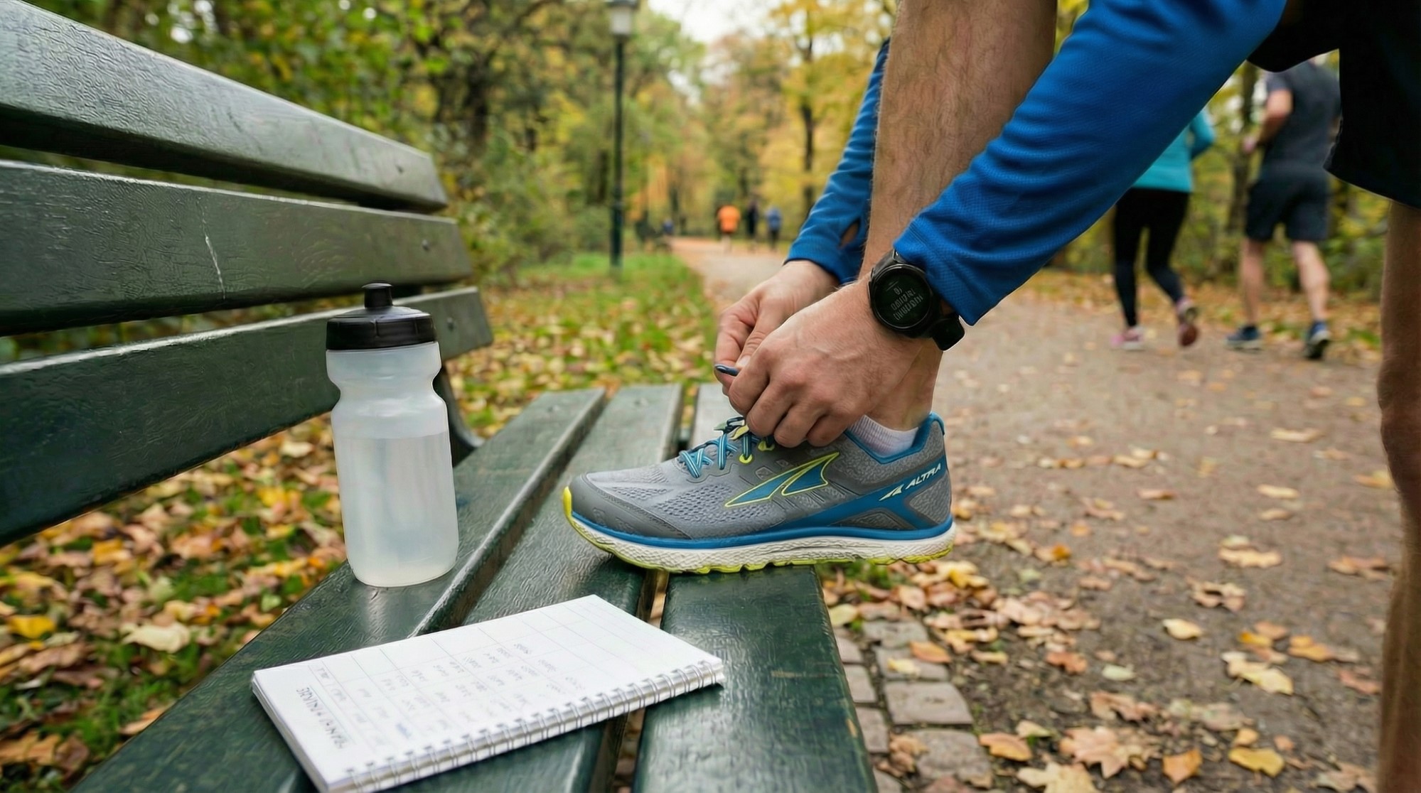 Бегун завязывает шнурки перед пробежкой Бегун завязывает шнурки перед пробежкой