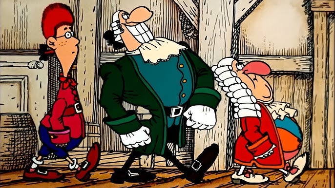 Три мультяшных персонажа в старинных костюмах Три мультяшных персонажа в старинных костюмах