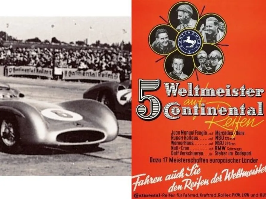 Рекламный баннер CONTINENTAL с акцентом на успех гоночных автомобилей с шинами CONTINENTAL