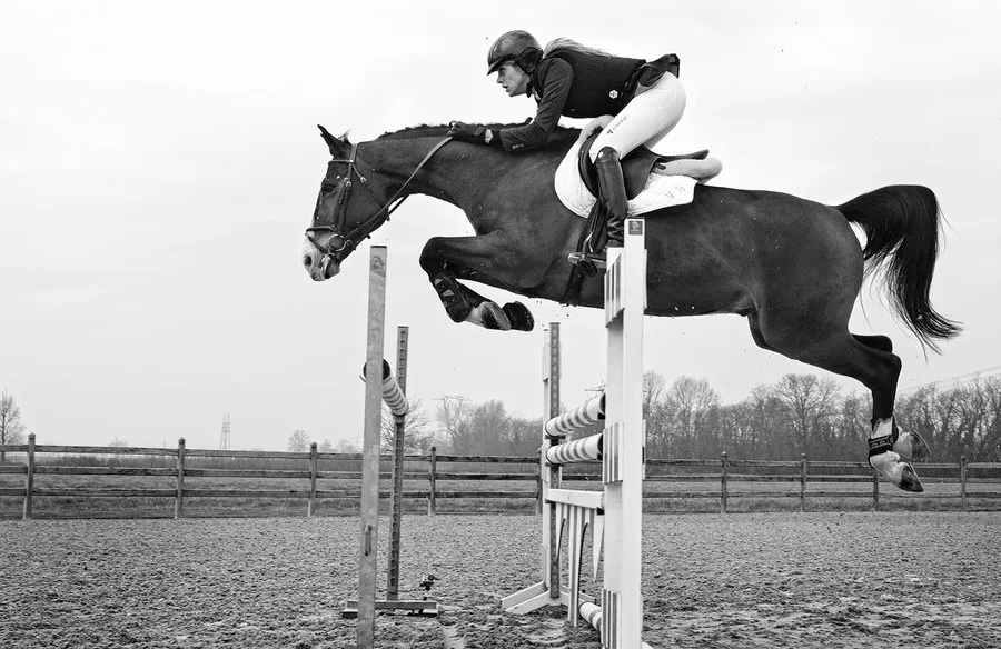 Спортсмен на олимпийских играх 2012 года в Лондоне на соревнованиях по верховой езде в экипировке компании DAINESE