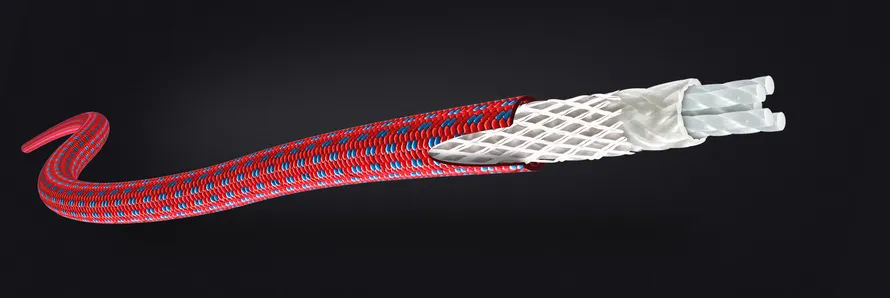 Демонстрация технологичности веревки производства компании TENDON: разрез веревки.